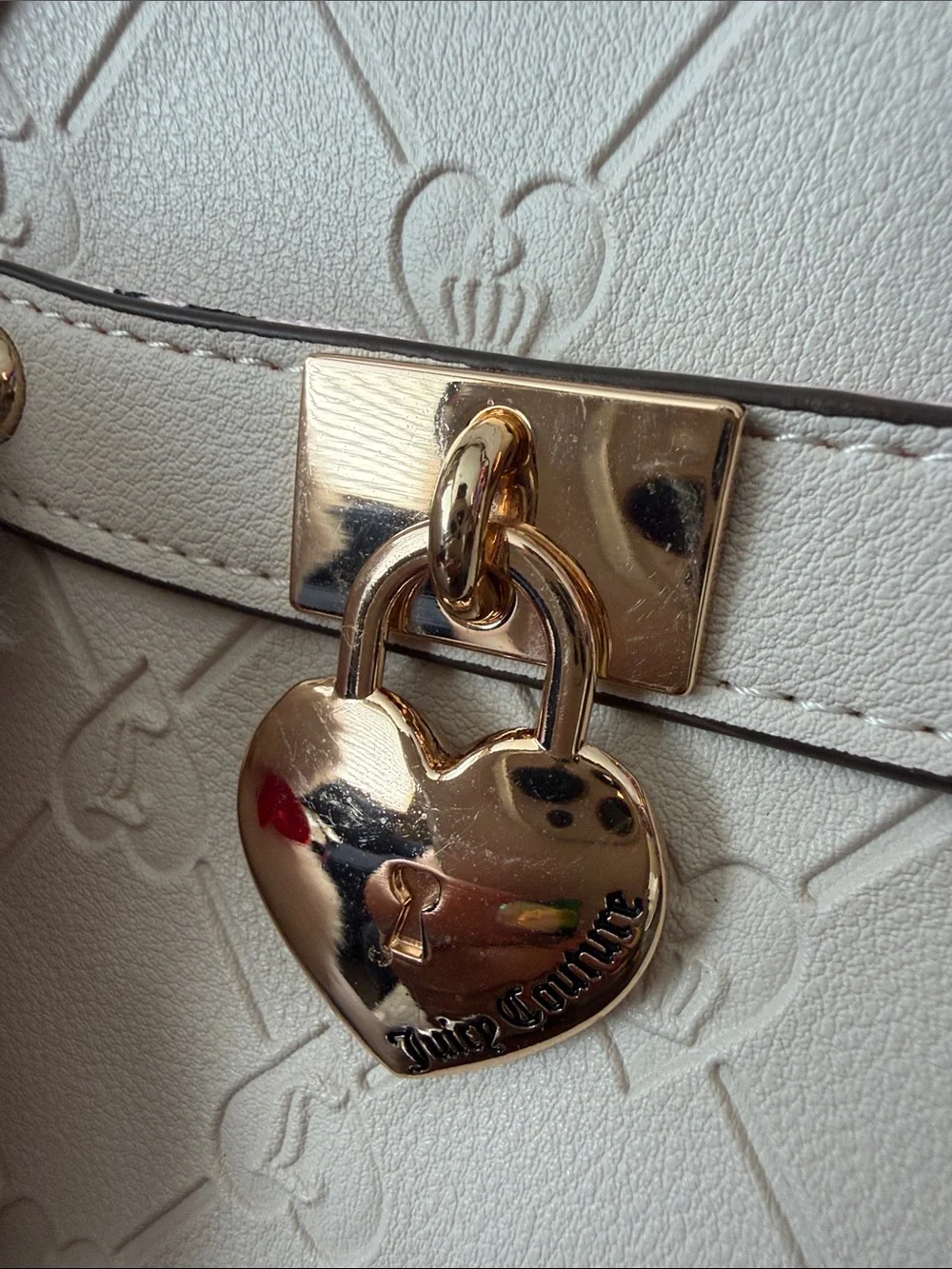 Juicy Couture Cream Dome Satchel with Heart Charm and Teddy Accent